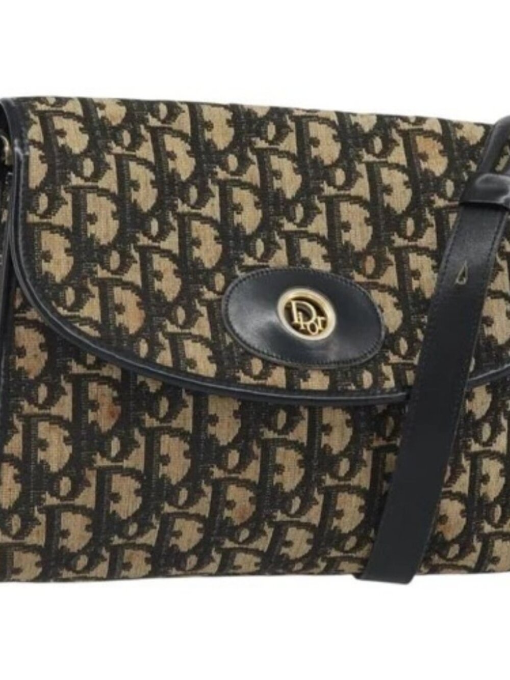 Christian Dior Trotter Canvas Shoulder Bag Navy Gold Auth 168551 - Picture 1 of 16
